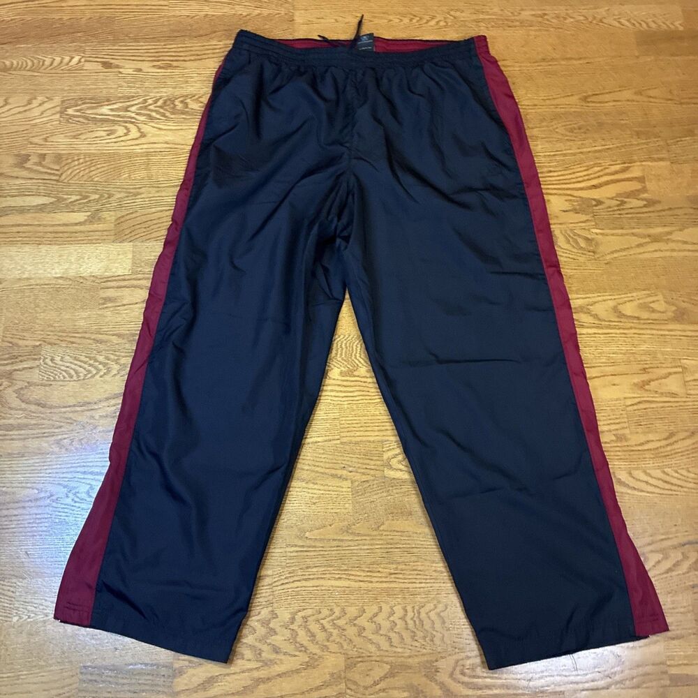 Y2K Starter Track Pants Mens XL Black Red Baggie Ankle Zip Windbreaker
